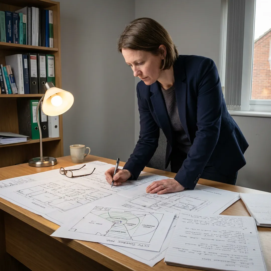 Security consultant reviewing facility plans