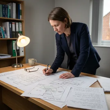Security consultant reviewing facility plans