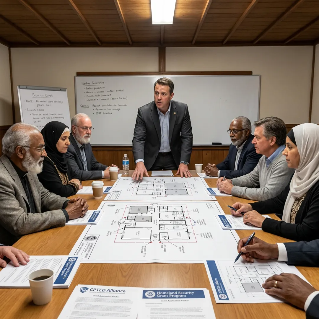 Consultant reviewing a security plan with faith leaders