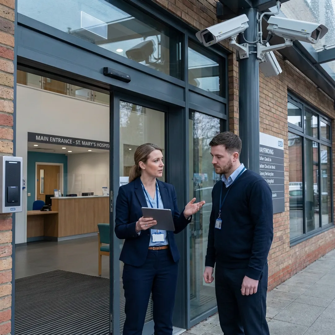 Healthcare security consultant reviewing hospital access control