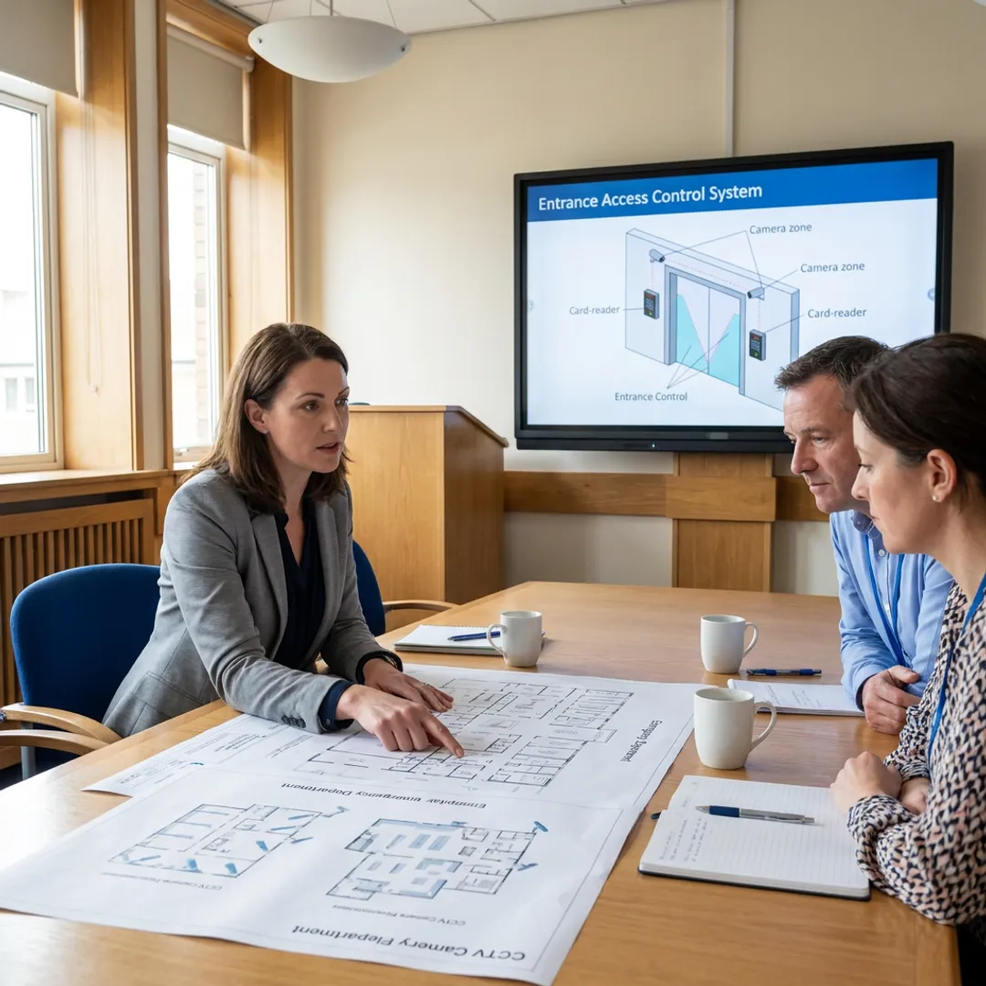 Healthcare security consultant reviewing hospital access controls