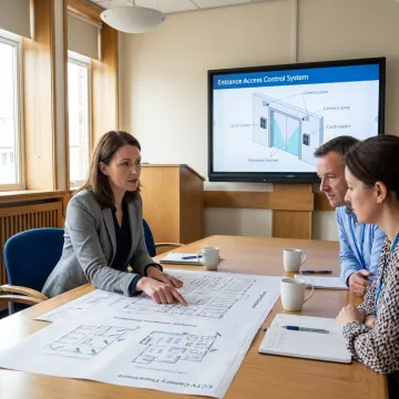 Healthcare security consultant reviewing hospital access controls