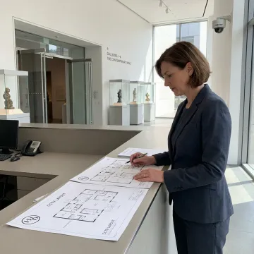 Museum security consultant reviewing gallery systems