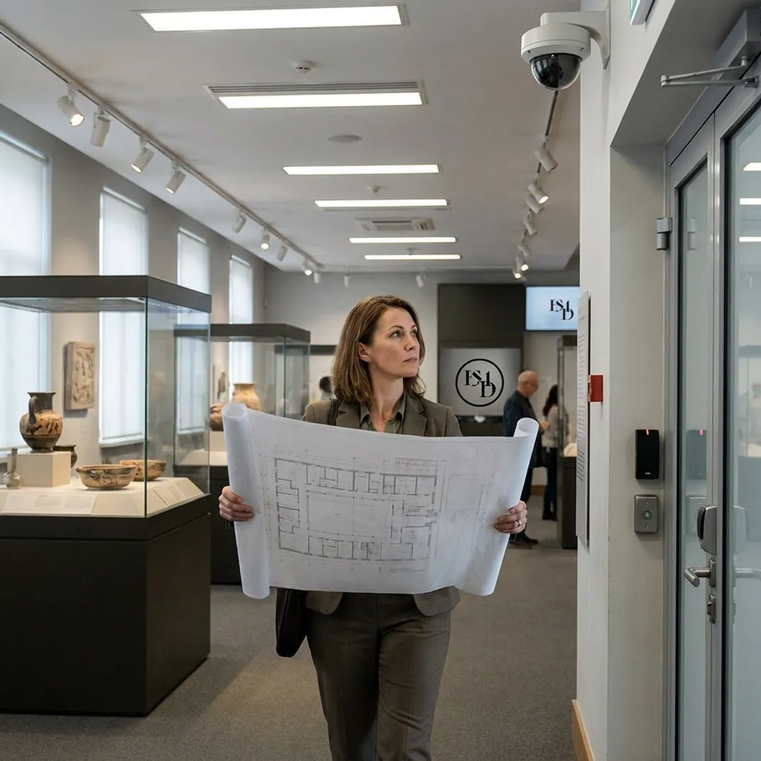 Consultant assessing museum security process