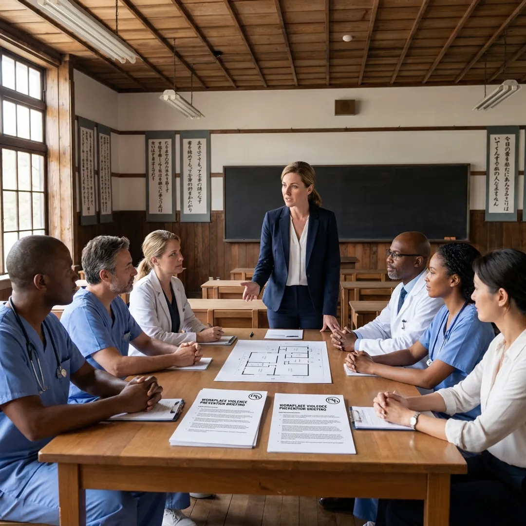 Hospital staff discussing security procedures