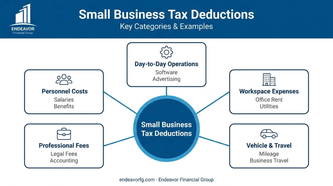 Visual mind map of key small business tax deduction categories