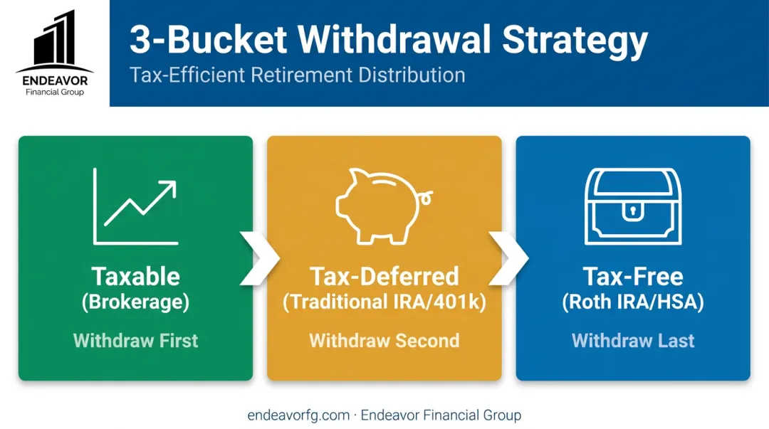 The 3-bucket retirement withdrawal strategy showing taxable tax-deferred and tax-free accounts