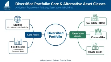Diagram of a modern diversified portfolio with core and alternative asset classes