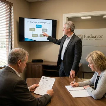 Advisor explaining a five-step financial planning process