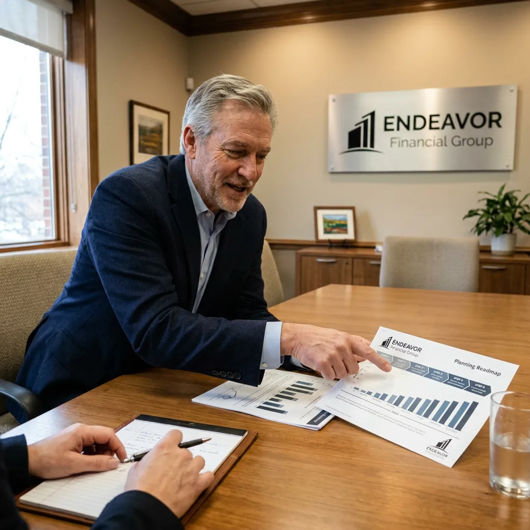 Advisor explaining a five-step financial planning process
