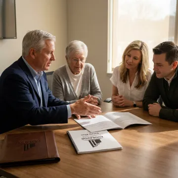 Family reviewing estate planning documents with advisor