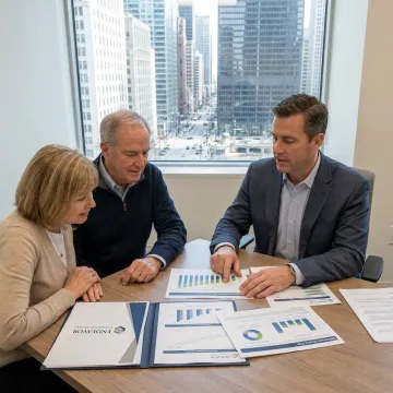Financial planner meeting with clients in Chicago