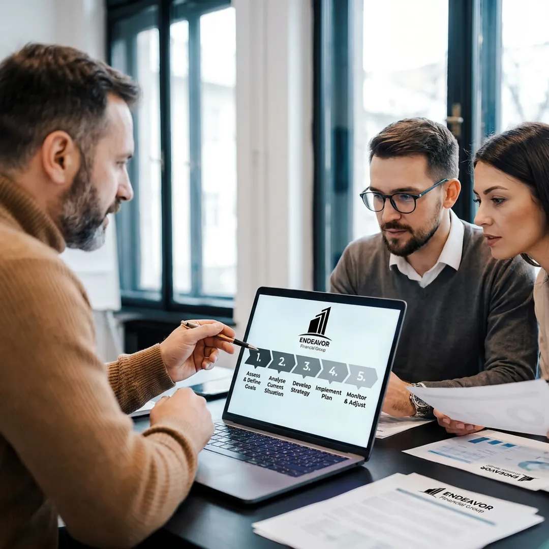 Advisor explaining a structured financial planning process