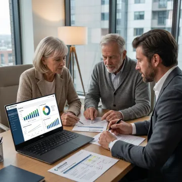Financial advisor reviewing retirement income plan with a couple