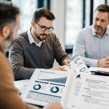 Business owners reviewing succession planning documents
