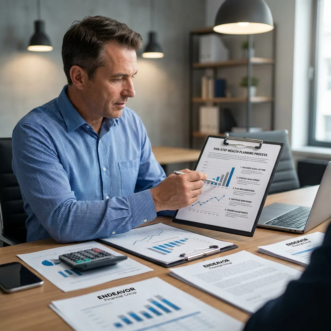 Advisor explaining a structured wealth planning process