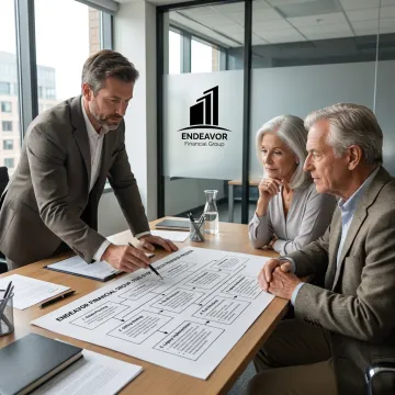 Advisor guiding retirees through planning steps