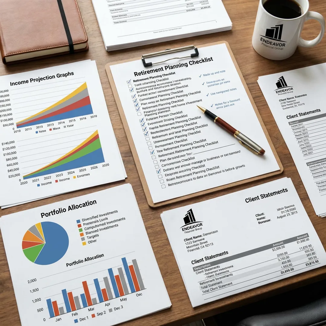 Retirement planning process documents and charts