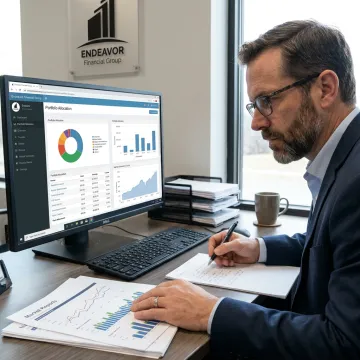 Financial advisor analyzing portfolio performance
