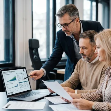 Retirement advisor reviewing a financial plan with clients