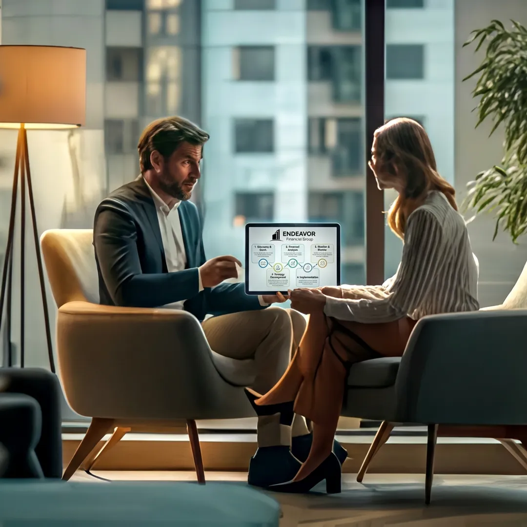 Advisor explaining a five-step financial planning process