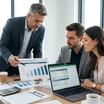 Family business owners reviewing transition plans with a financial advisor
