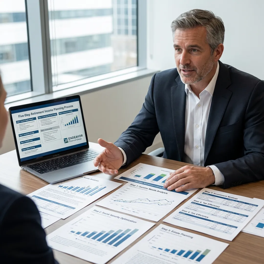 Advisor explaining a five-step retirement planning process