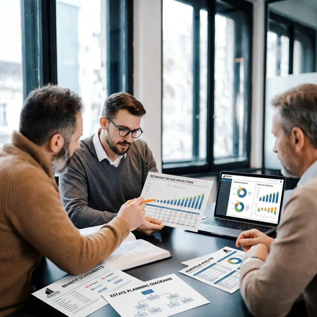Advisor leading an employer retirement plan review meeting