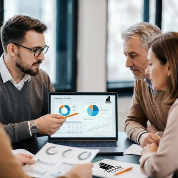 Advisor reviewing portfolio strategy with clients