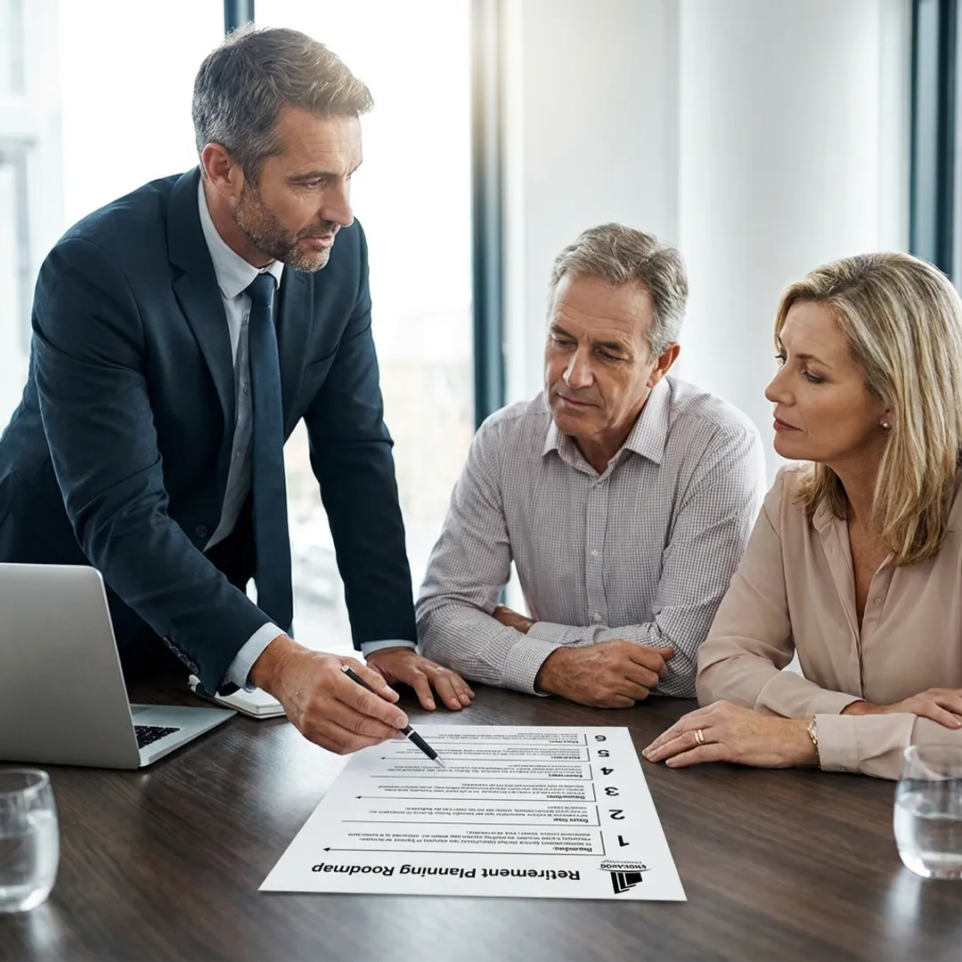 Advisor reviewing a retirement planning roadmap with clients
