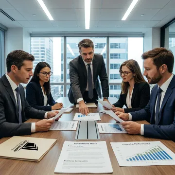 Financial advisor discussing retirement planning with law firm partners