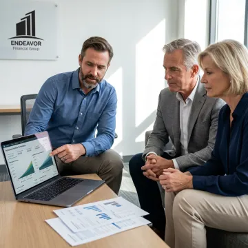 Financial advisor reviewing retirement portfolio with clients