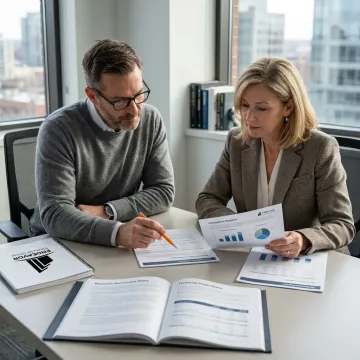Business owner reviewing succession planning documents