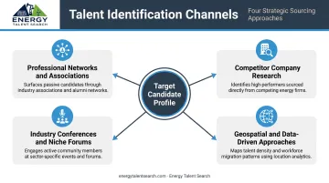 Four-channel specialized energy talent mapping and candidate identification strategy infographic