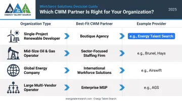 Energy CWM partner selection matrix matching organization type to best fit provider