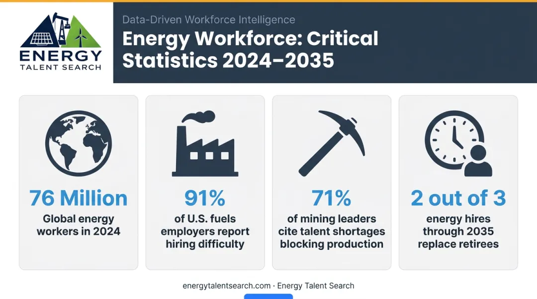 Energy sector talent shortage statistics infographic with key workforce data points