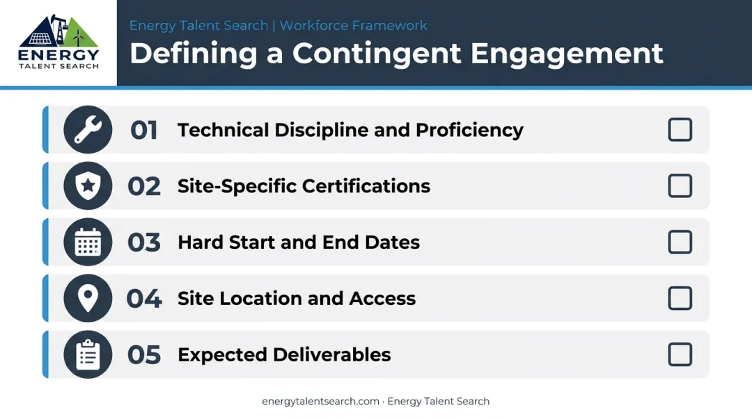 Five-step contingent staffing engagement definition checklist for energy employers