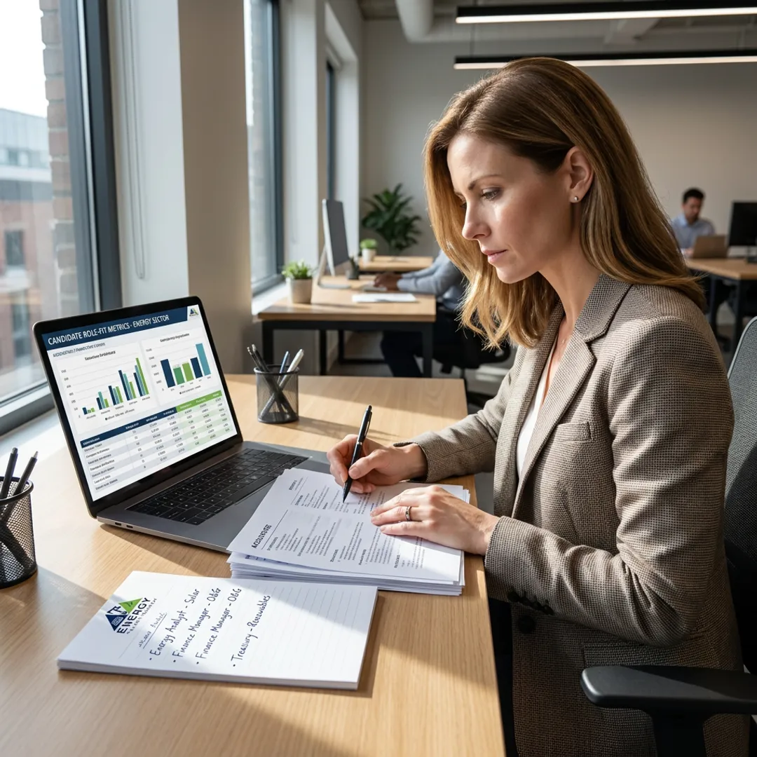 Recruiter reviewing accounting candidates for energy company roles