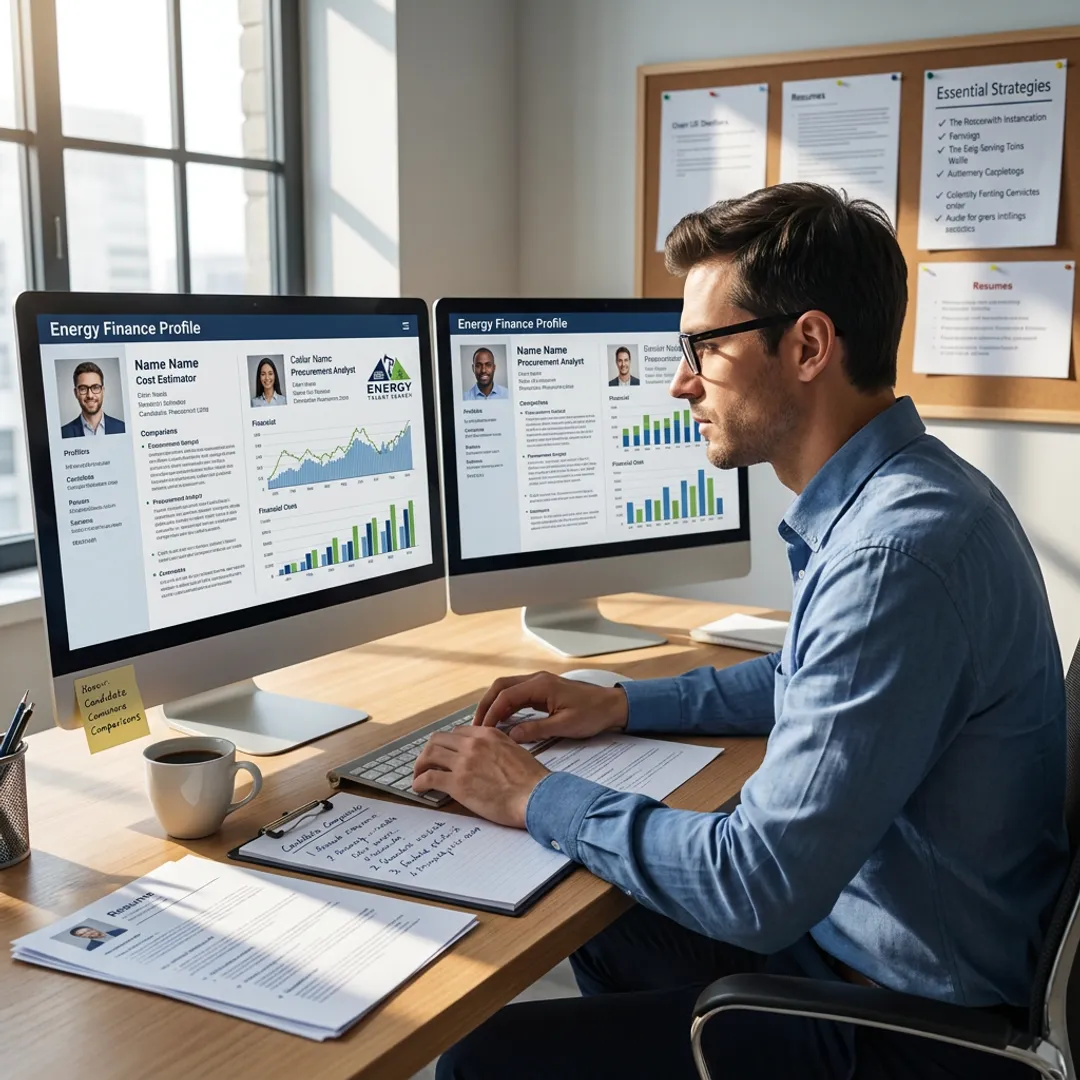 Recruiter reviewing energy and finance candidate profiles