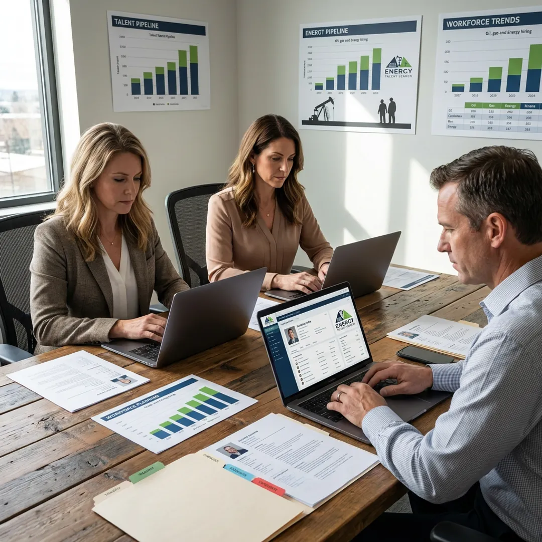 Recruitment team reviewing energy hiring pipeline