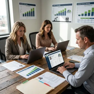 Recruitment team reviewing energy hiring pipeline