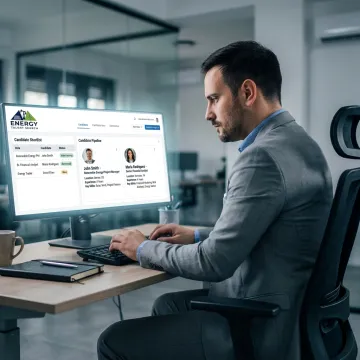 Recruiter reviewing candidate profiles for energy and finance hiring