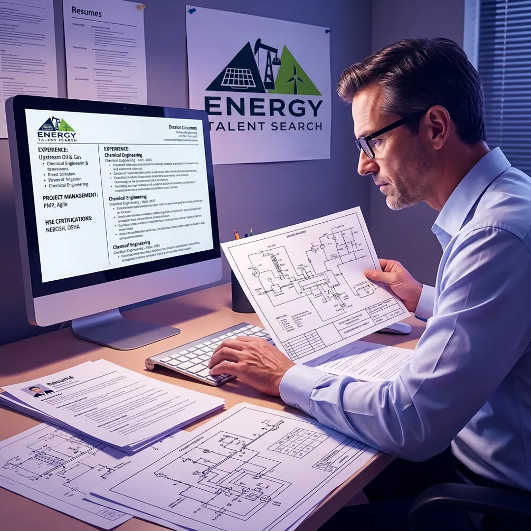 Recruiter reviewing technical energy candidate profiles