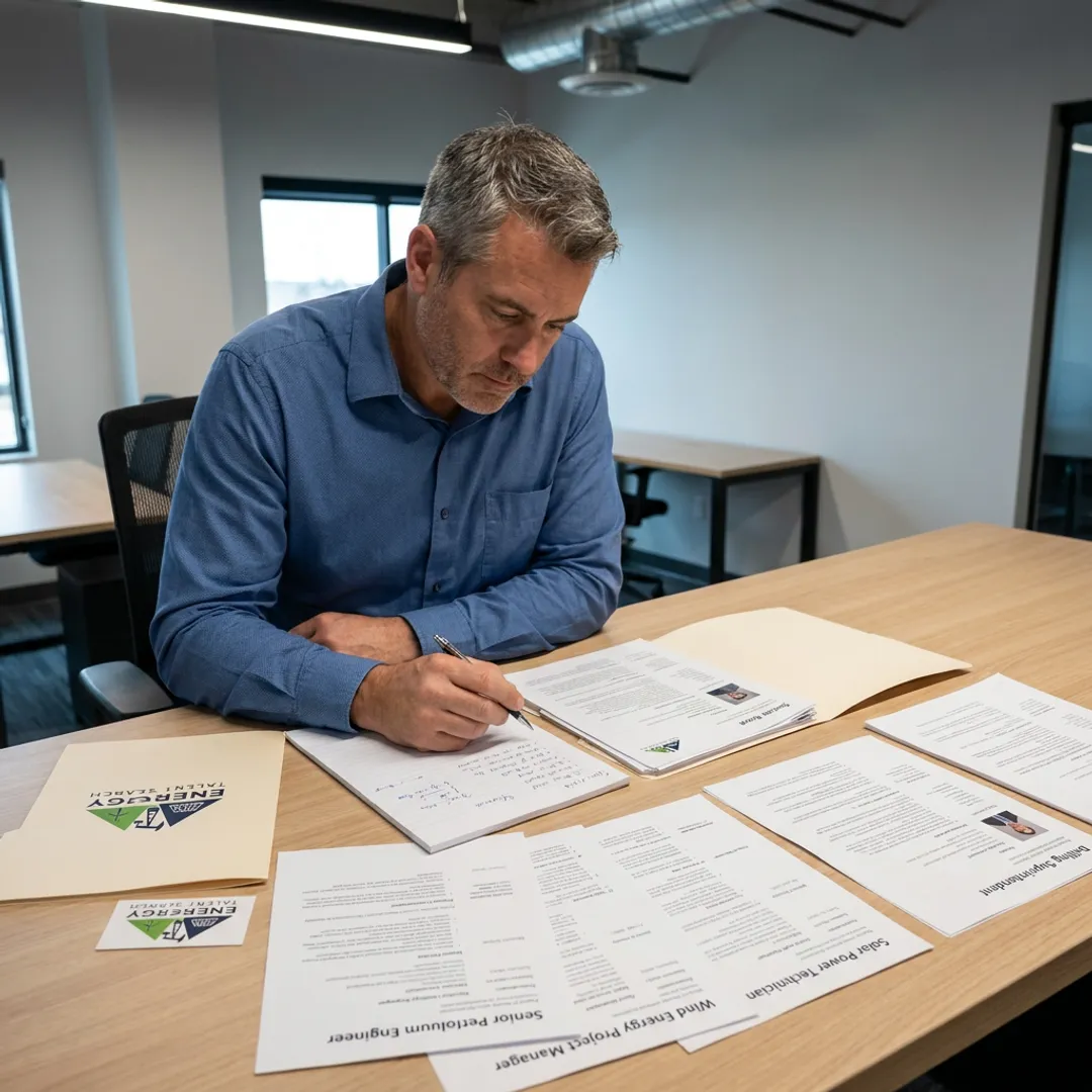 Recruiter reviewing energy sector candidate profiles