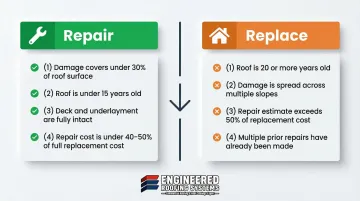 Repair versus full roof replacement decision framework key thresholds comparison