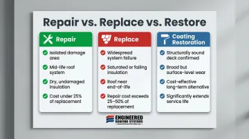 Repair versus replace versus coating restoration decision framework for storm-damaged flat roofs