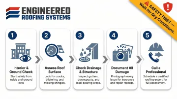 5-step post-storm commercial flat roof inspection process flow diagram