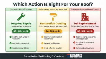Commercial roof repair versus replacement versus coating cost comparison chart 2025