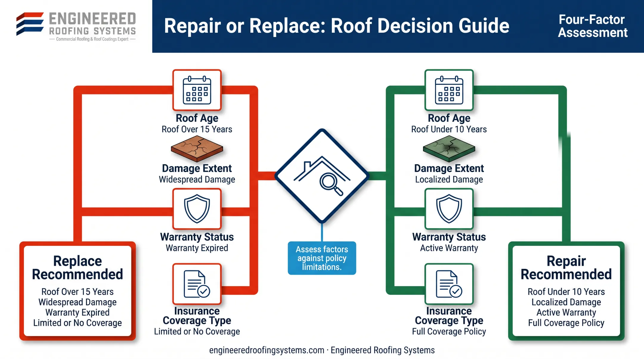 Fix versus replace decision factors for hail-damaged commercial roofs