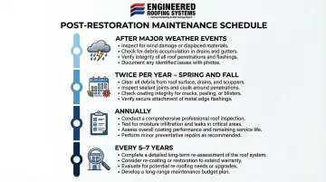 Industrial metal roof post-restoration maintenance schedule frequency guide infographic